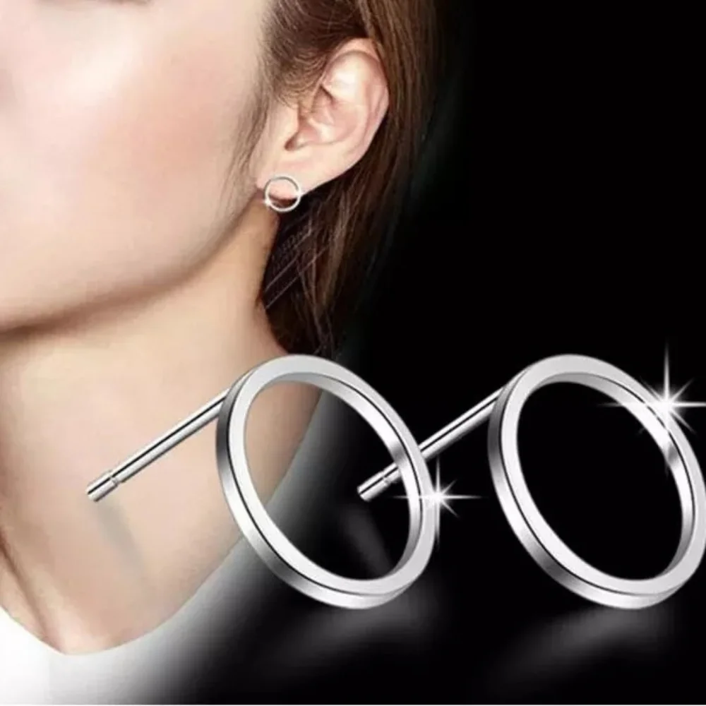 NEW Unisex Minimalist 925‎ Sterling Silver Circle Stud Earrings